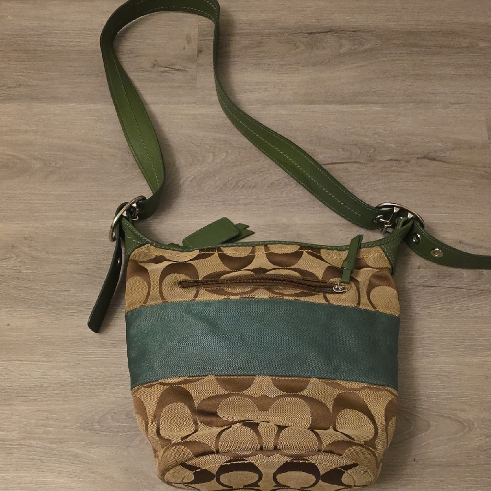 Coach Stylish Green and Tan Shoulder Bag